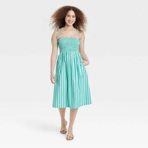 Women's Midi Smocked Sundress - A New Day Green Striped